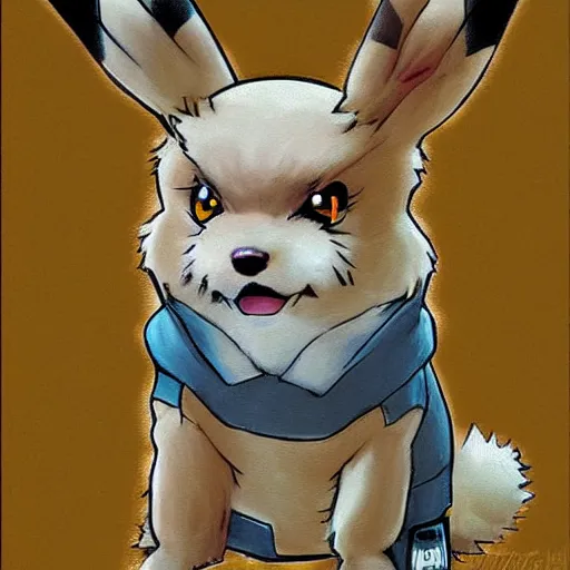 Image similar to A hybrid of pikachu and a blond terrier anime art, pokemon, digital art, detailed, award winning