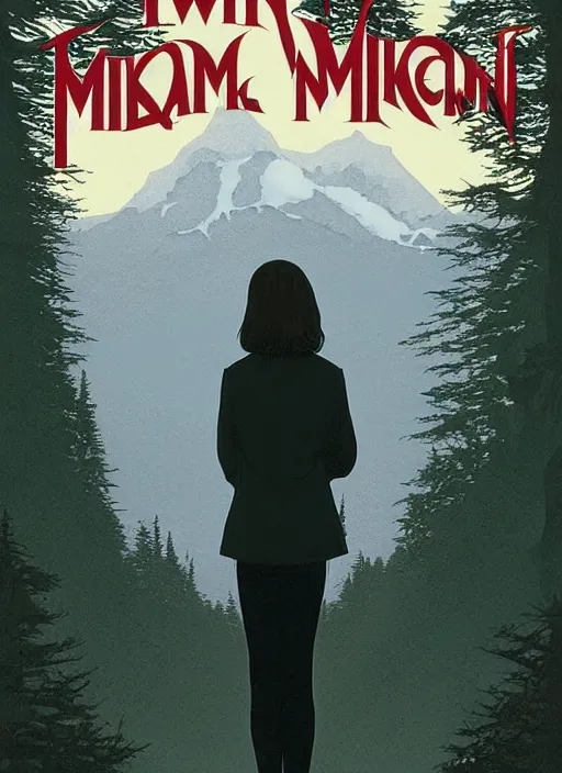 Prompt: Twin Peaks poster artwork by Michael Whelan and Tomer Hanuka, Rendering of mirror mirror on the wall from scene from Twin Peaks, full of details, by Makoto Shinkai and thomas kinkade, Matte painting, trending on artstation and unreal engine