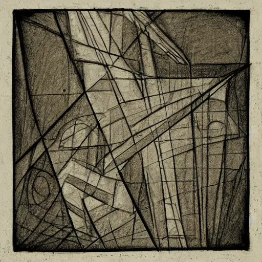 Image similar to simple sketch depicting random shapes and lines indie rock album cover drawn by Leonardo da Vinci