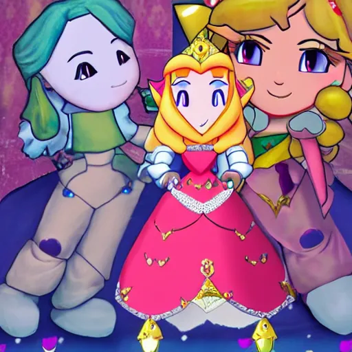 Prompt: photograph of the lesbian wedding of princess peach and zelda circa 2 0 1 8