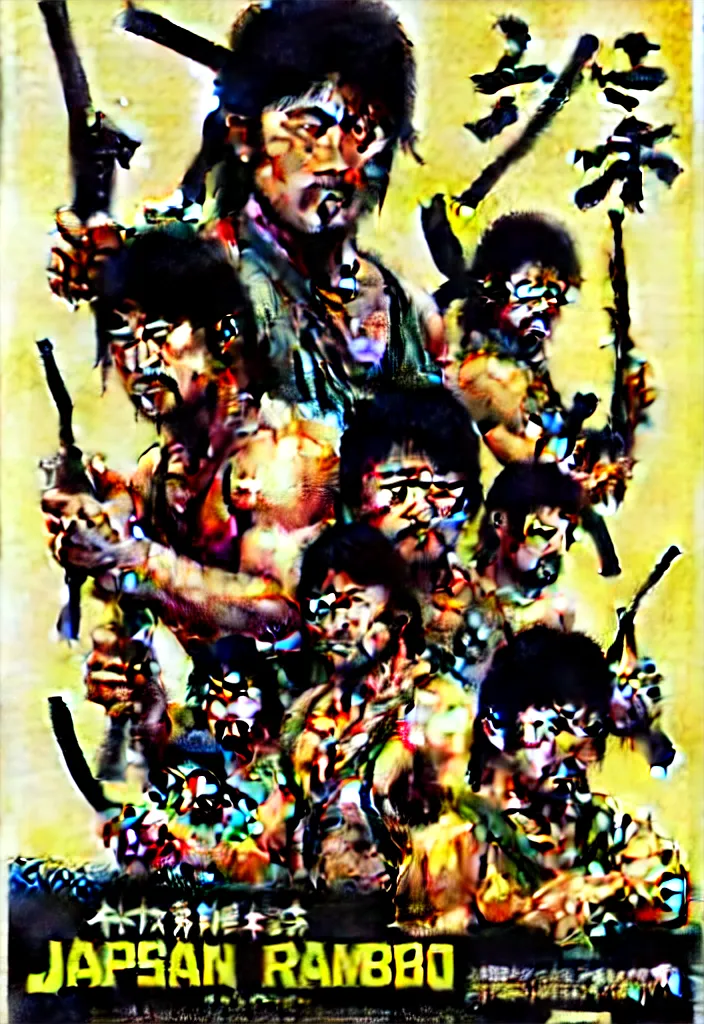 Image similar to japanese rambo - movie poster, 1 9 8 5, hq print