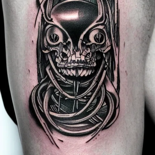 Prompt: a tattoo designed by h. r. giger
