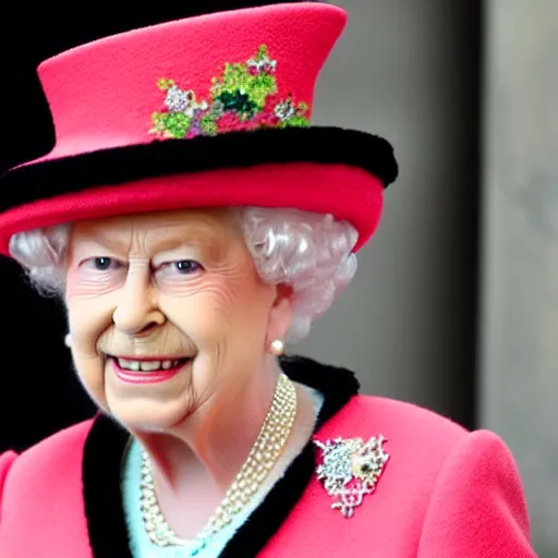 Image similar to Queen Elizabeth wearing cat ears and a furry tail