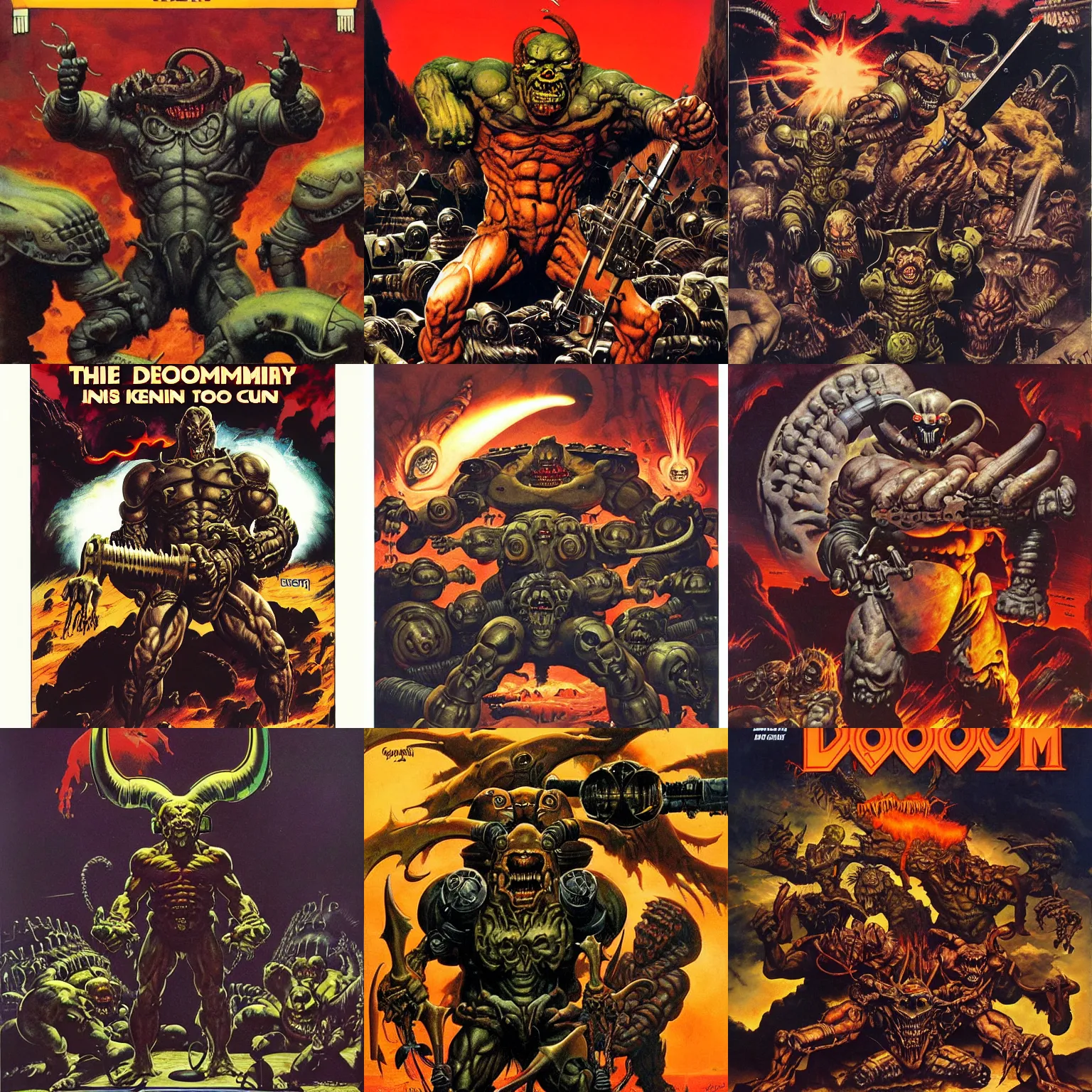 Prompt: doom ( 1 9 9 4 ) classic cyberdemon horns chaingun by frank frazetta, ken kelly, simon bisley, richard corben, robert crumb, clay wilson, spain rodriguez