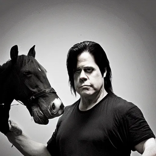 Image similar to glenn danzig working on his horse farm