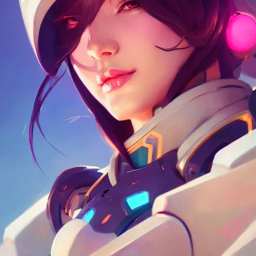 Prompt: a beautiful portrait of a beautiful dva, overwatch concept art by pete mohrbacher and guweiz and ilya kuvshinov, digital art, highly detailed, intricate, sharp focus, trending on artstation hq, deviantart, unreal engine 5, 4 k uhd image
