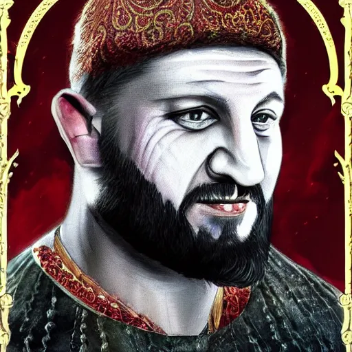 Image similar to ramzan kadyrov became bloody ugly lovecraftian degenerate abomination, photo - realistic, color image, 2 k, highly detailed, bodyhorror, occult art