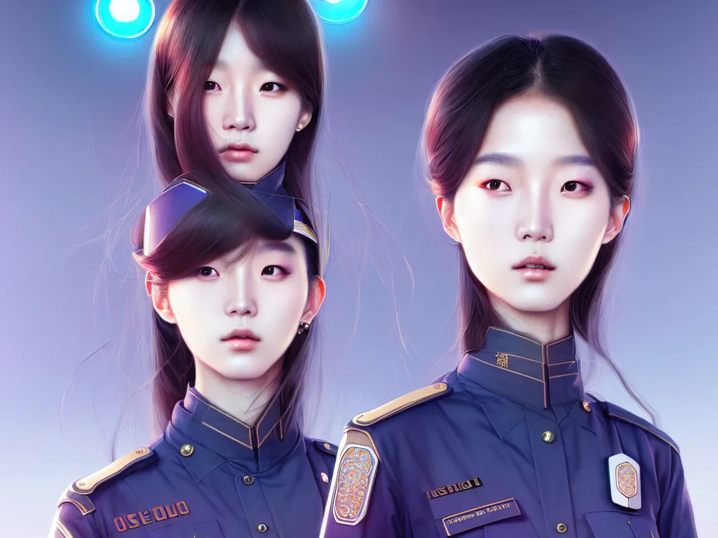 Image similar to portrait jisoo, futuristic korea police uniform girl, at future neon light rooftop, ssci - fi and fantasy, intricate and very very beautiful and elegant, highly detailed, digital painting, artstation, concept art, smooth and sharp focus, illustration, art by tan zi and ayanamikodon and alphonse mucha and wlop