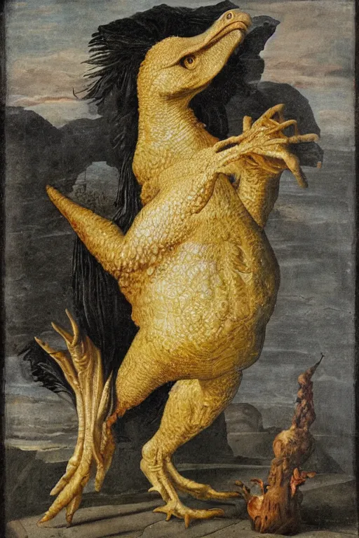 Prompt: t rex chicken, renaissance