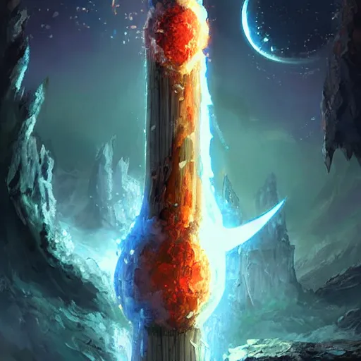 Image similar to moon and a light giant glowing pillar magic spell, epic fantasy style art, fantasy epic digital art, epic fantasy card game art