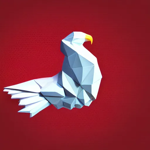 Image similar to low poly, vector, white eagle icon, in a book, red background, cgsociety, artstation, octane render