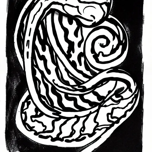 Image similar to snake tattoo outline, black ink on white paper