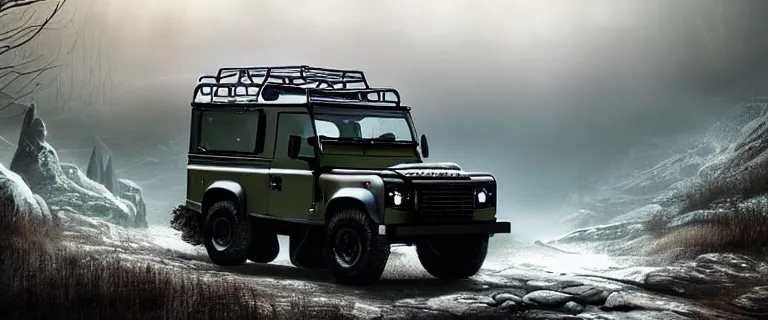 Image similar to Land Rover Defender 110 (1985), an epic fantasy, dramatic lighting, cinematic, establishing shot, extremely high detail, photorealistic, cinematic lighting, artstation, by simon stalenhag, The Elder Scrolls V: Skyrim, Whiterun Hold, Battle for Whiterun, Stormcloaks vs Imperials, Skyrim Civil War