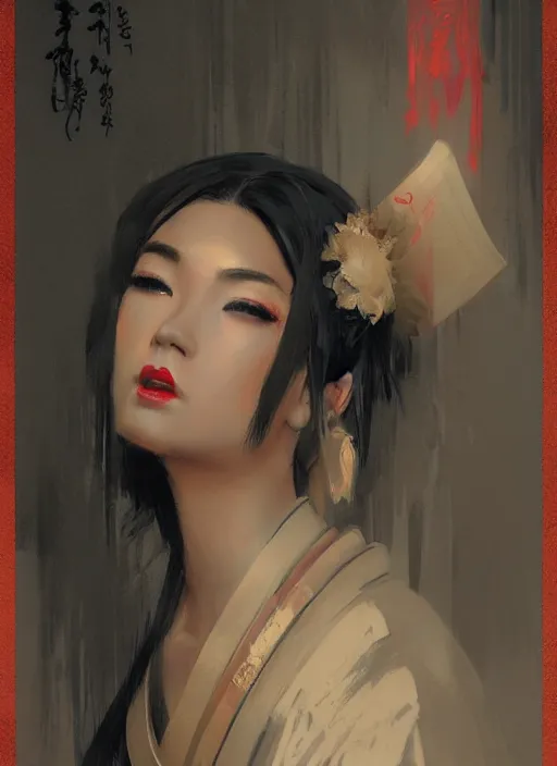 Image similar to hyper realistic geisha, by greg rutkowski