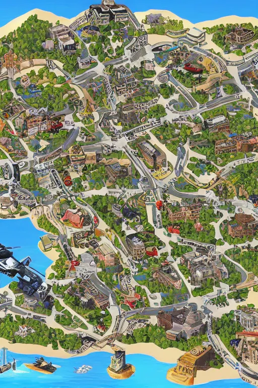 Prompt: highly detailed game map grand theft auto