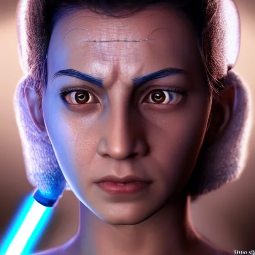 Prompt: Ashoka tano, hyperrealism, photographic, high detail, Star Wars character, 16k resolution, 3D render :: by Tim button