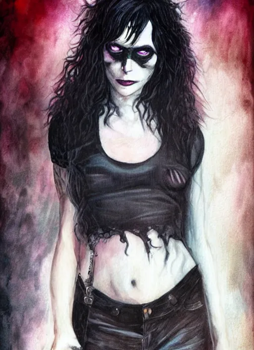 Image similar to death of sandman by neil gaiman, cute gothette, black crop top,, smiling, happy, photorealistic, photorealistic dramatic hyperrealistic