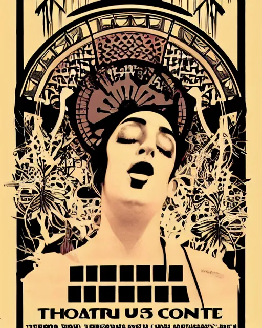 Image similar to art nouveau concert poster, 8 0 s, techno, house music