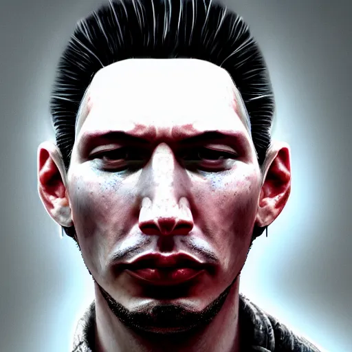 Prompt: adam driver portrait, dystopia core, apocalyptic, armor, warrior, dramatic, sharp focus, fiction, neon, fantasy, hyper detailed, digital art, trending in artstation, cinematic lighting, studio quality, smooth render, unreal engine 5 rendered, octane rendered, art style and nixeu and wlop and krenz cushart