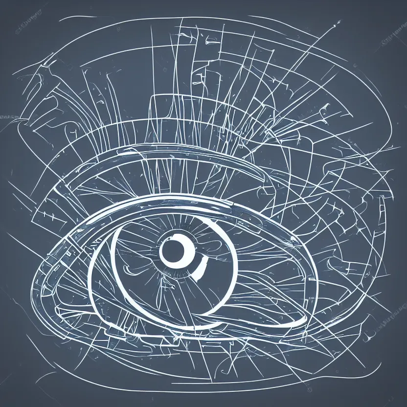 Image similar to cybernetic eye blueprint, simplistic drawn business logo, futuristic