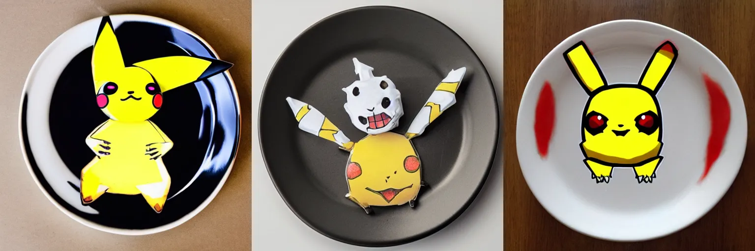 Prompt: skeletal pikachu on a plate