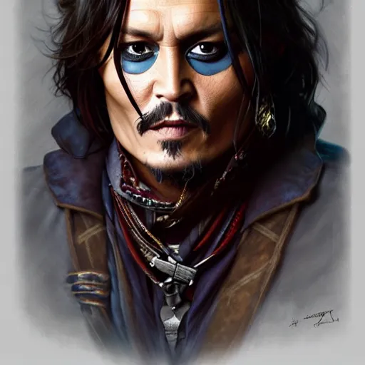 Prompt: Johnny Depp as The Mandalorian, western, D&D, fantasy, intricate, elegant, highly detailed, digital painting, artstation, concept art, matte, sharp focus, illustration, art by Artgerm and Greg Rutkowski and Alphonse Mucha