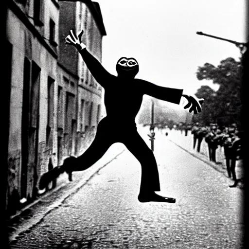 Image similar to pepe the frog the leap into freedom conrad schumann 1 9 6 1 photography