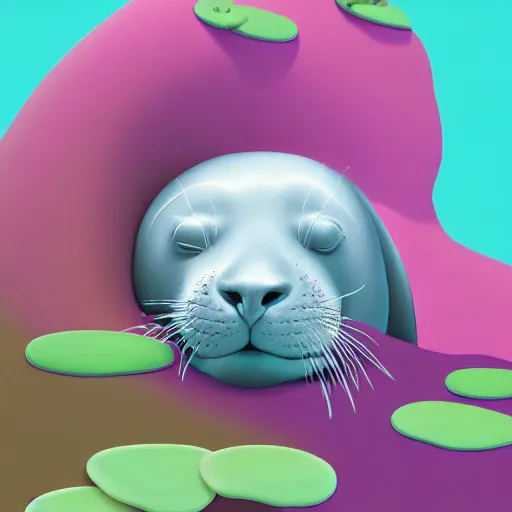 Image similar to Prince in pastel!!!!, **whimsical acrylic modern pop surrealism,** A seal sleeping peacefully in a kelp forest, **cinematic, hyper realistic, detailed, 8k, octane render**.