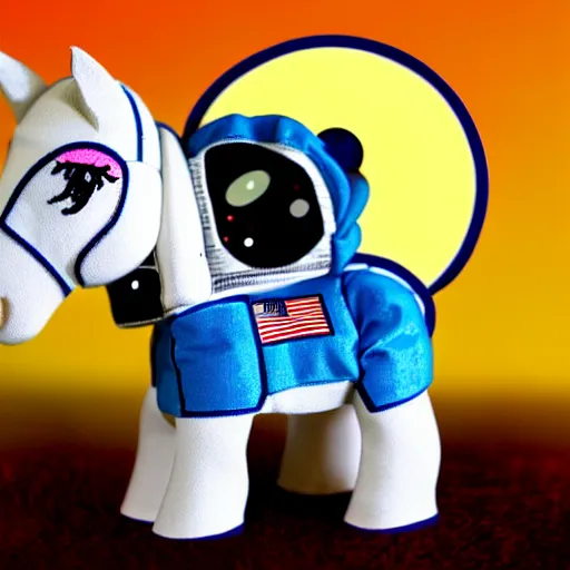 Prompt: a pony like a baby sits on the back of a large astronaut who is on all fours