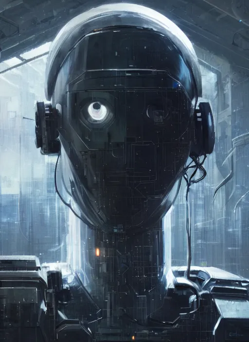 Prompt: handsome man half covered face with cybernetic enhancements as seen from a distance, scifi character portrait by greg rutkowski, esuthio, craig mullins, 1 / 4 headshot, cinematic lighting, dystopian scifi gear, gloomy, profile picture, mechanical, half robot, implants, solarpunk