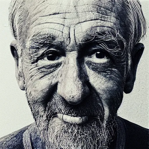 Prompt: “portrait of an old man ballpoint style”