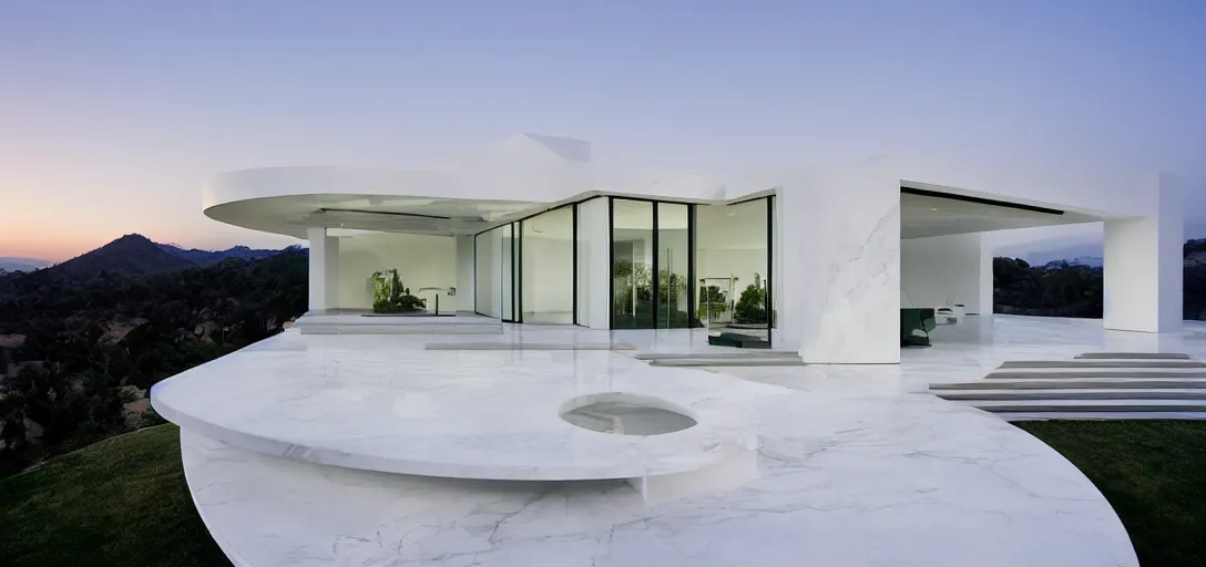 Image similar to ivory - white marble house designed by ictinus in california.