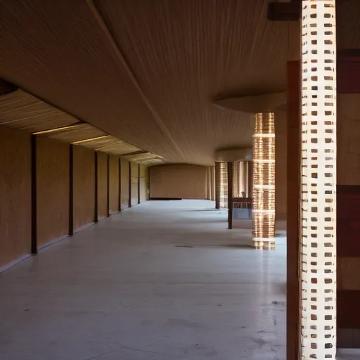 Prompt: modern Frank Lloyd Wright temporary shelter, architectural detail, DLSR Photography