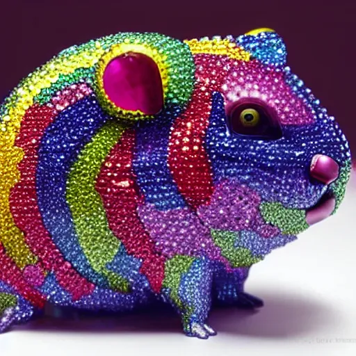 Prompt: rainbow hamster made out of large gems and crystals, sculpture, 8 k hd