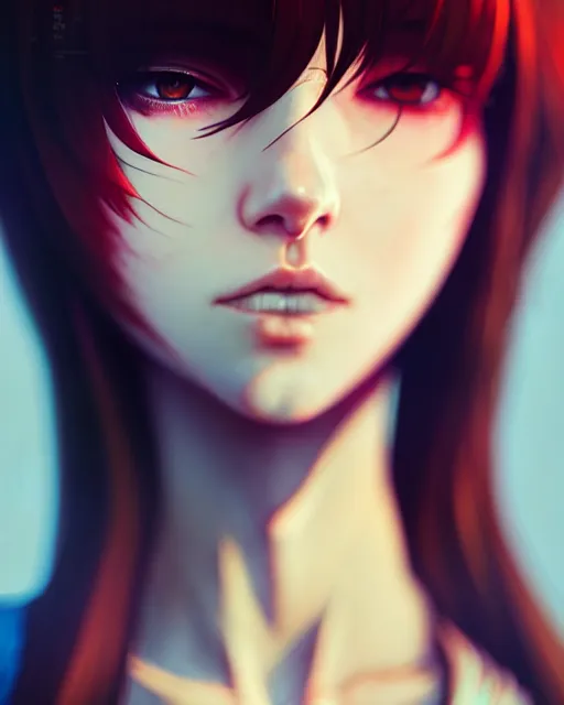 Image similar to full very close up neck shot of a beautiful loner girl, in tshirt, demented, russian, by saruei and guweiz and ilya kuvshinov and range murata, digital art, highly detailed, intricate, sharp focus, trending on artstation hq, deviantart, pinterest, unreal engine 5, 4 k uhd image