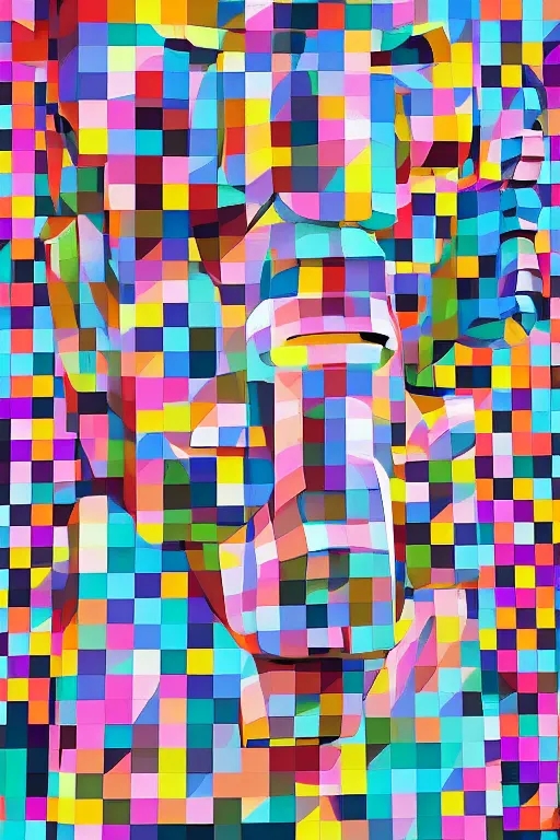 Image similar to cubist moai statue cutout digital illustration cartoon colorful beeple