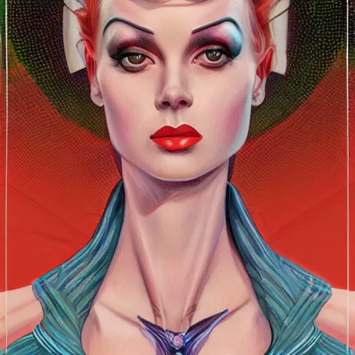 Image similar to a streamline moderne portrait in the style of anna dittmann and donato giancola and virgil finlay.