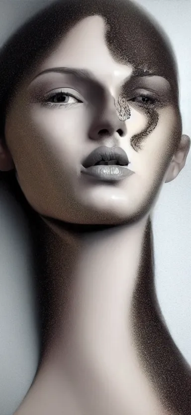 Prompt: perfect female face silhouette, liquid sculpture, astral clockwork, abstract shapes, photorealism, beautiful portrait