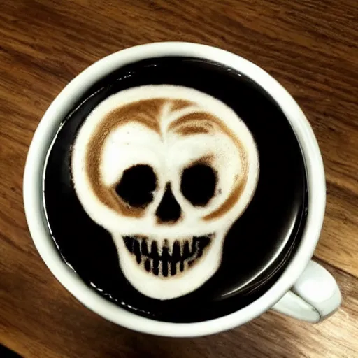 Image similar to skull, latte art, sinister lighting