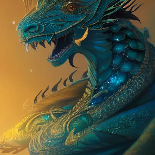 Prompt: golden dragon with jeweled eyes, art, fantasy, intricate, elegant, highly detailed, digital painting, trending on artstation, concept art, smooth, sharp focus, hyperrealistic, illustration, art by Loish and WLOP