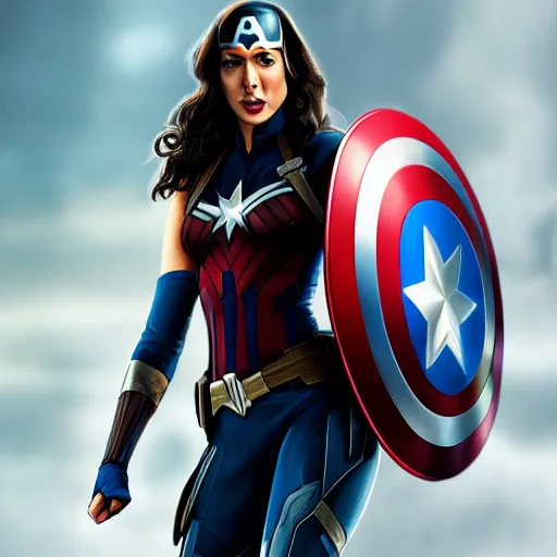 Image similar to gal gadot as captain america concept art, 4k