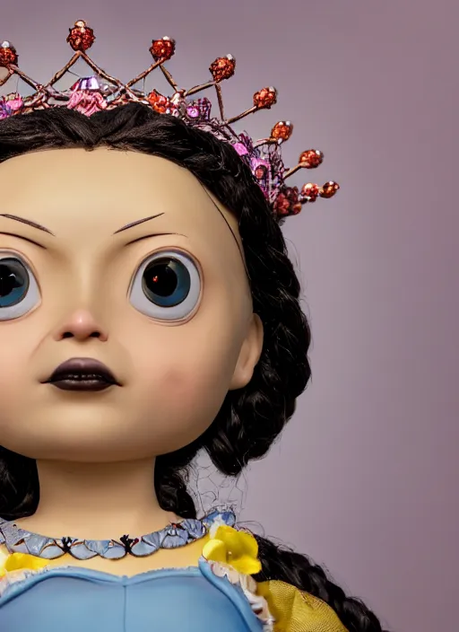Image similar to closeup face profile portrait of tin toy greta thunberg as a fairytale goth princess wearing a crown eating cakes, bikini, depth of field, zeiss lens, detailed, symmetrical, centered, fashion photoshoot, by nicoletta ceccoli, mark ryden, lostfish, breathtaking, 8 k resolution, extremely detailed, beautiful, establishing shot, artistic, hyperrealistic, octane render