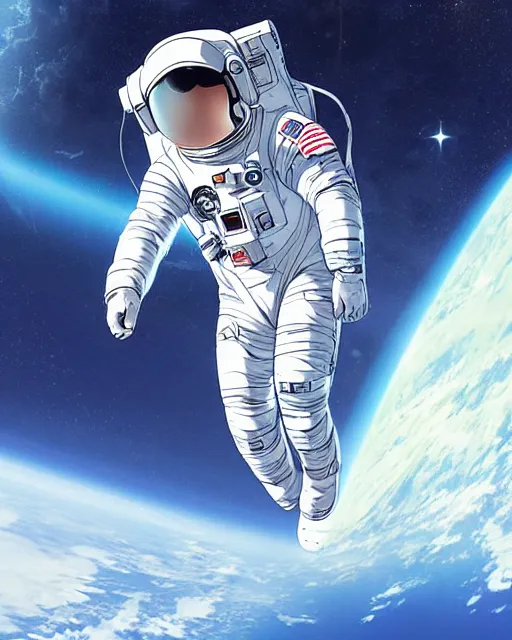 Image similar to astronaut with a damaged suit floating in space, desaturated colors, art by makoto shinkai and alan bean, yukito kishiro