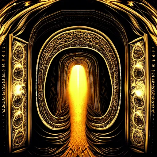 Prompt: majestic portal to another dimension, turbulent image of different time space, filigree details, divine lights, ethereal, sci fi, high detail, intricate, giger and klimt, photo realistic, 8 k