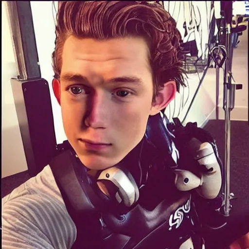 Image similar to “a realistic photo of a guy who is an attractive baseball player man who is part cyborg and part humanoid, who is a robot, Tom Holland, close up detailed”