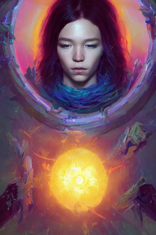 Image similar to a fancy portrait of young golden celestial child in a colourful imaginative portal by greg rutkowski, sung choi, mitchell mohrhauser, maciej kuciara, johnson ting, maxim verehin, peter konig, bloodborne, 8 k photorealistic, cinematic lighting, hd, high details, dramatic, dark atmosphere, trending on artstation