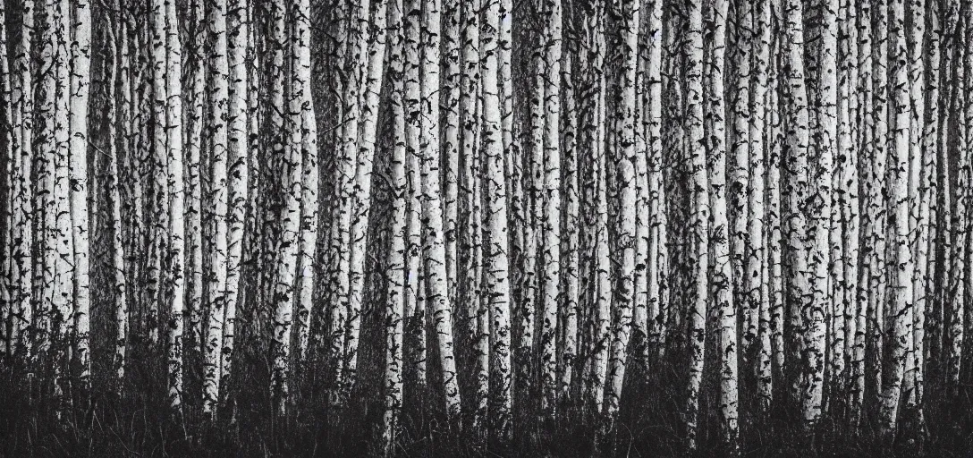 Prompt: birch trees wood, black wolf guarding, monochrome analogue photo quality, blur, unfocus, cinematic, 35mm