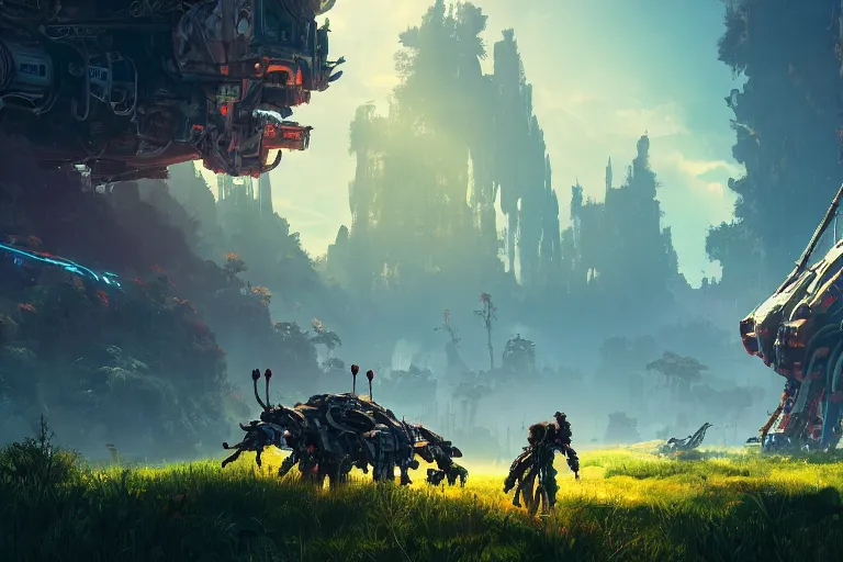 Image similar to watcher machine mecanical creature robot of horizon forbidden west horizon zero dawn bioluminiscence global illumination ray tracing hdr fanart arstation by ian pesty and alena aenami artworks in 4 k