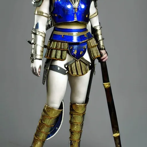 Prompt: full body photo of a female warrior with lapis lazuli armour