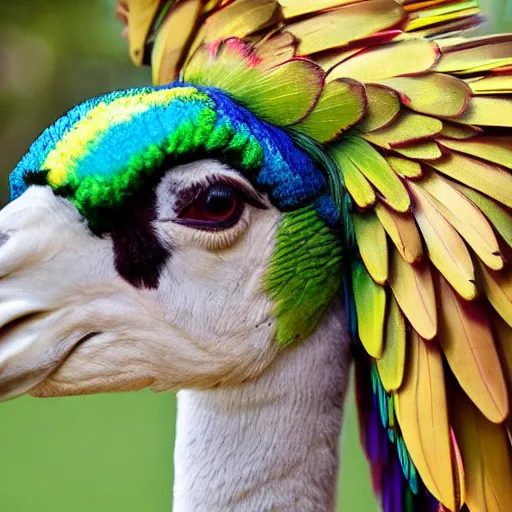 Image similar to a very real a llama parrot, full view, zoomed out
